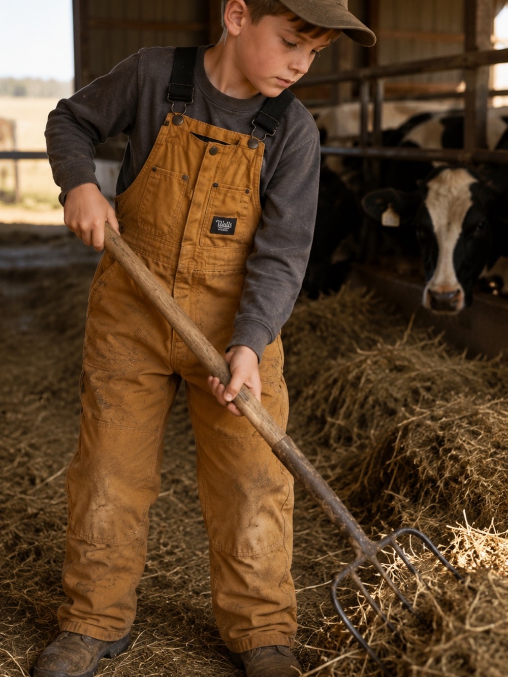 Walls Kids' Brown Canvas 'blizzard pruf'  insulated Overalls with Black Straps